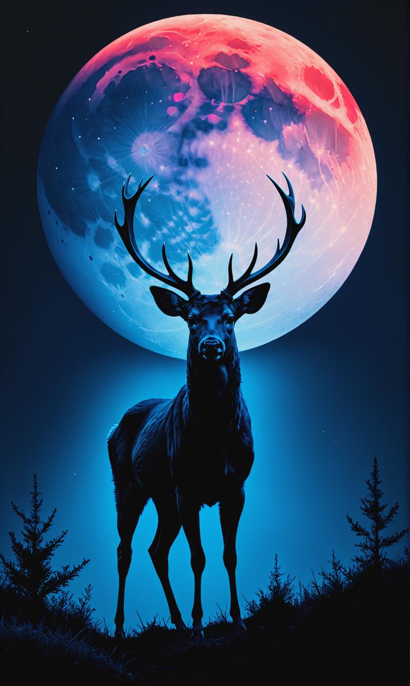 01036-89729148-Black canvas, black over indigo minimalism, duotone red neon, and indigo colour, a deer standing infront of a indigo over black.png